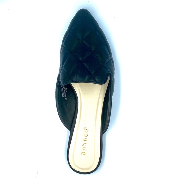NWT Black Quilted Faux Leather Mules Pointed Toe - Picture 11 of 12